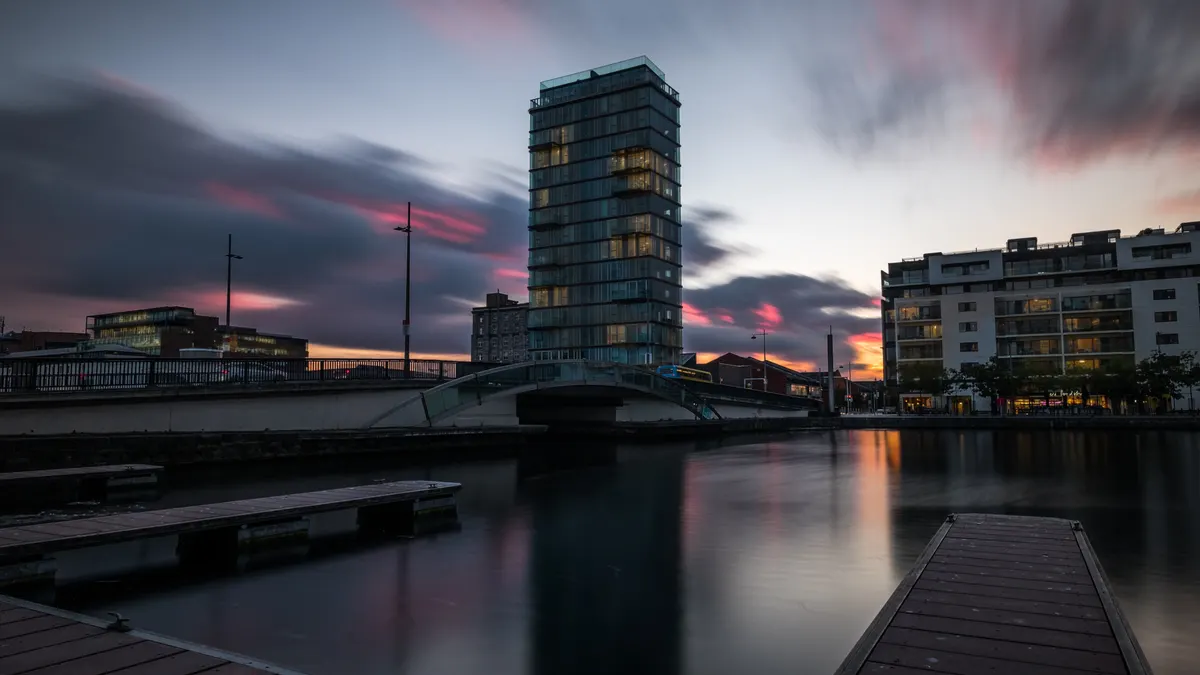 Sunset over the Grand Canal in Dublin, Ireland